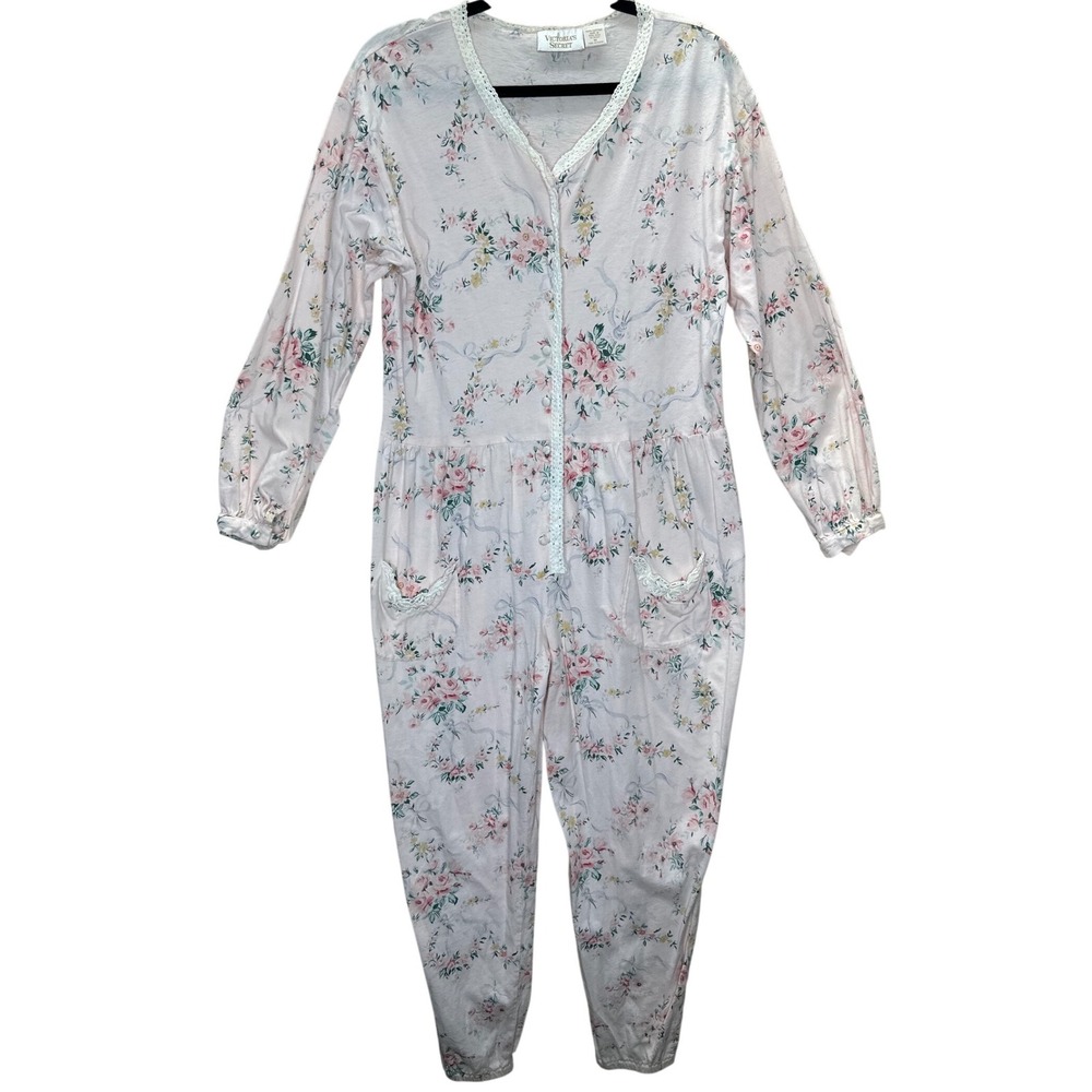 Victoria's Secret‎ "Gold Label" pink floral sleep jumpsuit or romper M VTG Fairy
